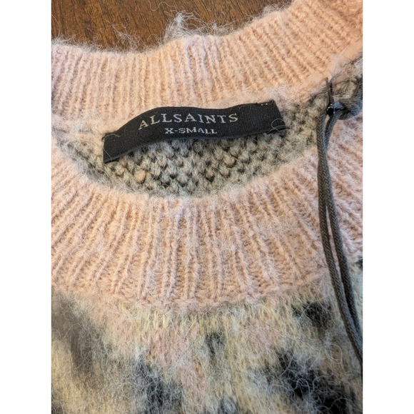 AllSaints Leopard Cropped Aurora Crew Fuzzy Pale Pink Sweater XS NEW Chic Rock - Picture 4 of 10